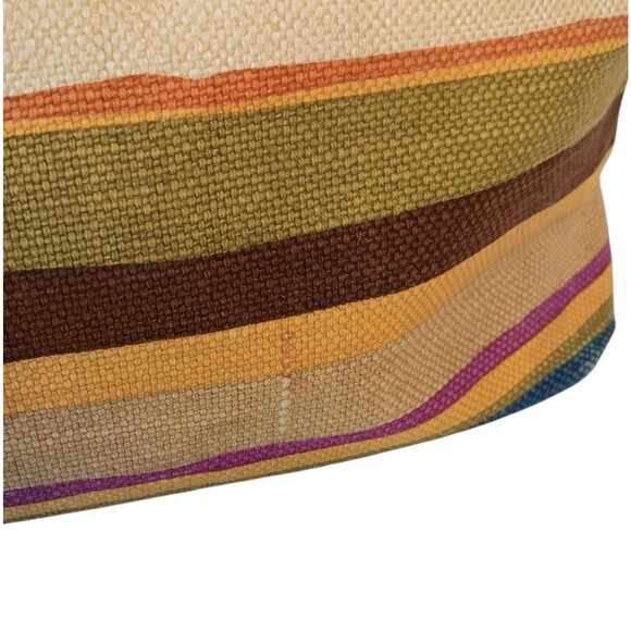 Striped Canvas Clutch Purse Wooden Handles Tan Blue Brown Summer Relic Brand - Picture 14 of 14